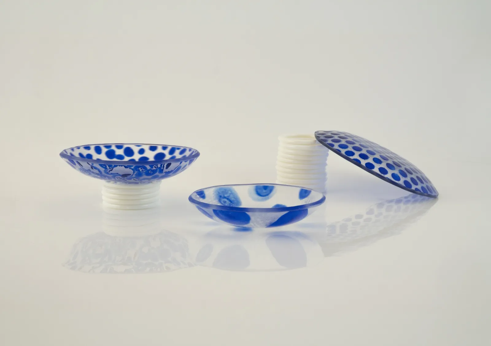 Hana Renko, Plates, Pigment decorated fused and slumped glass, 2025