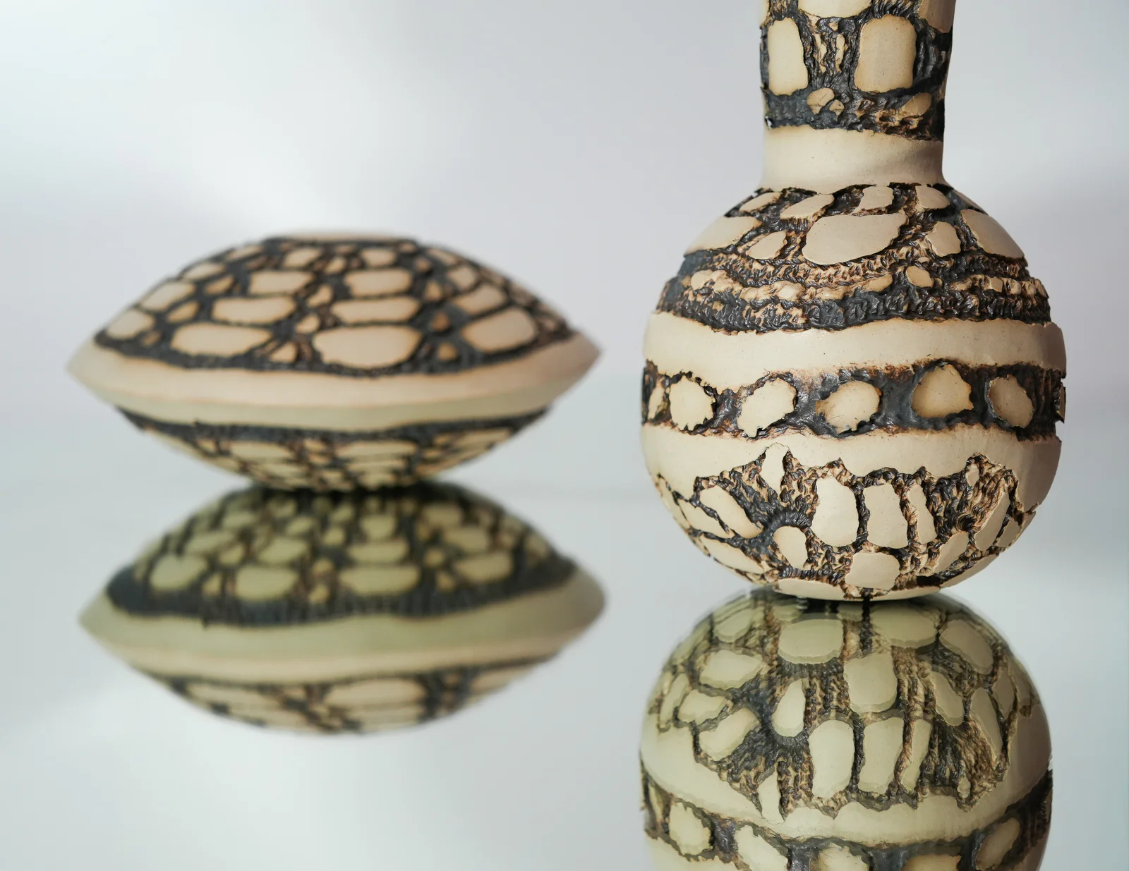 Hana Renko, Trace of Fire, Stoneware, oxides, glazed insides, 2026