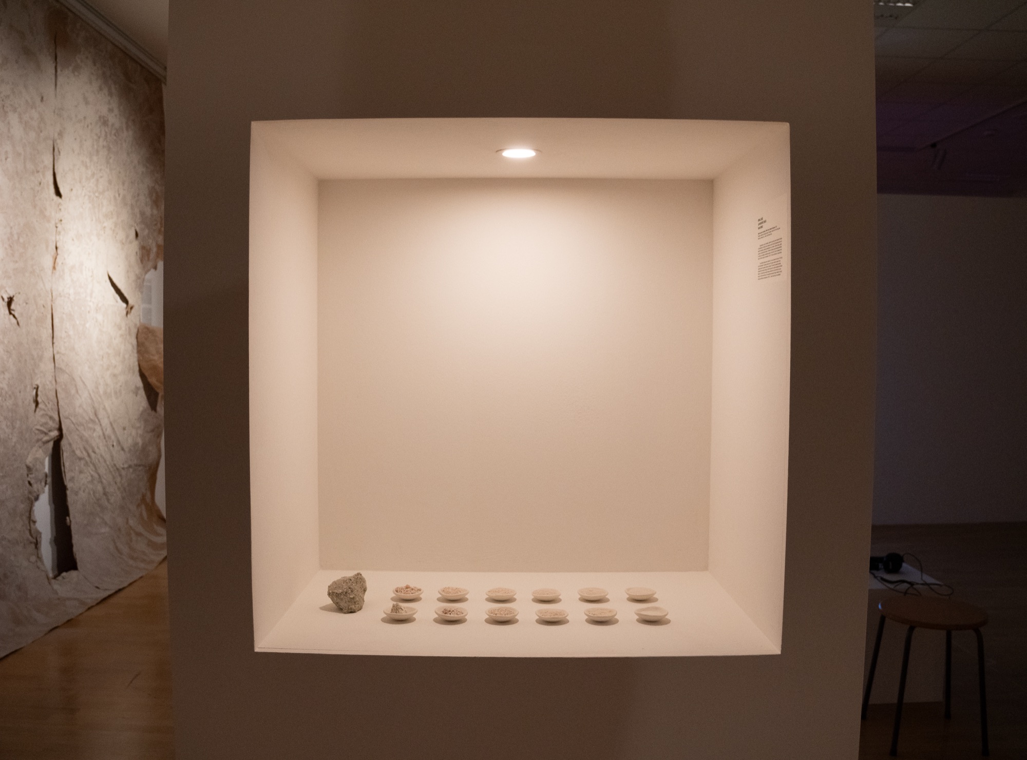 Hana Renko, White Trace, Spatial installation; video, sound, found objects, quarry waste material, 2026