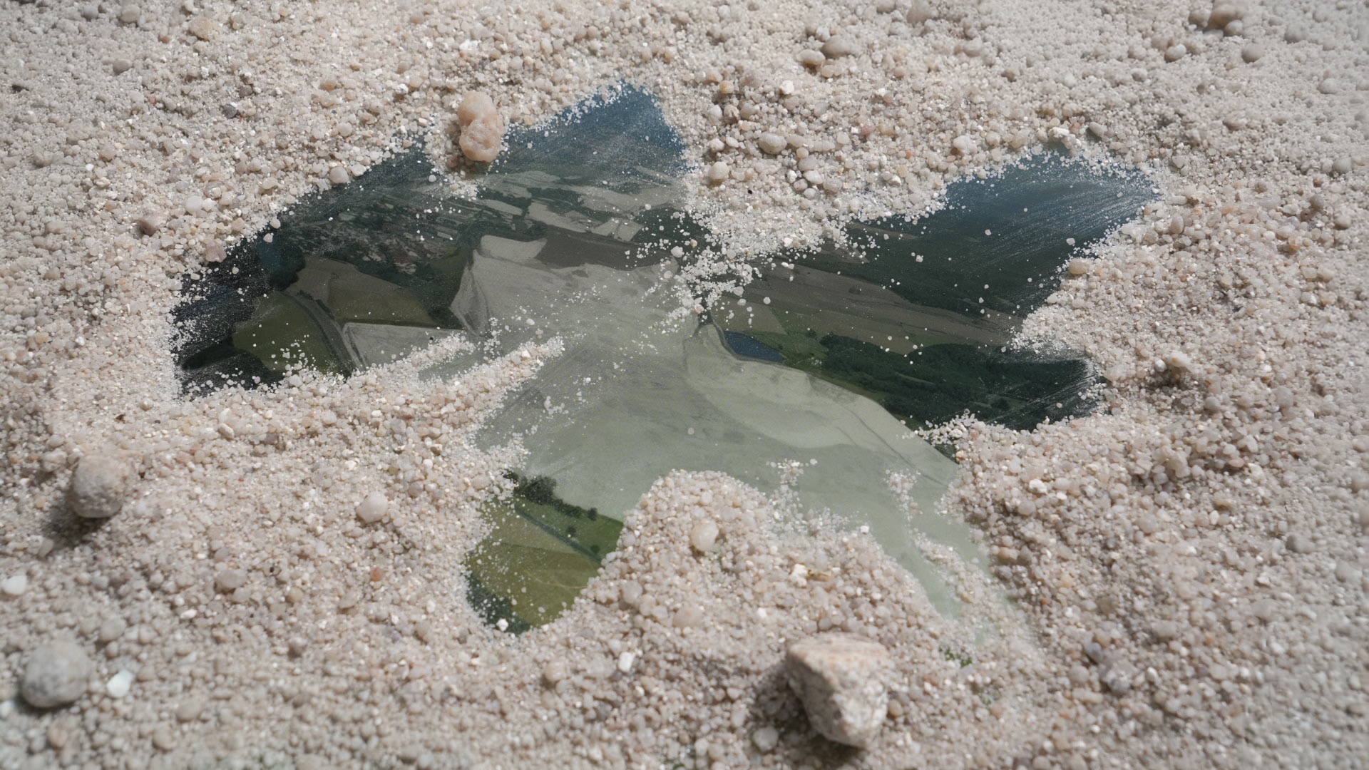 Hana Renko, White Trace, Spatial installation; video, sound, found objects, quarry waste material, 2026