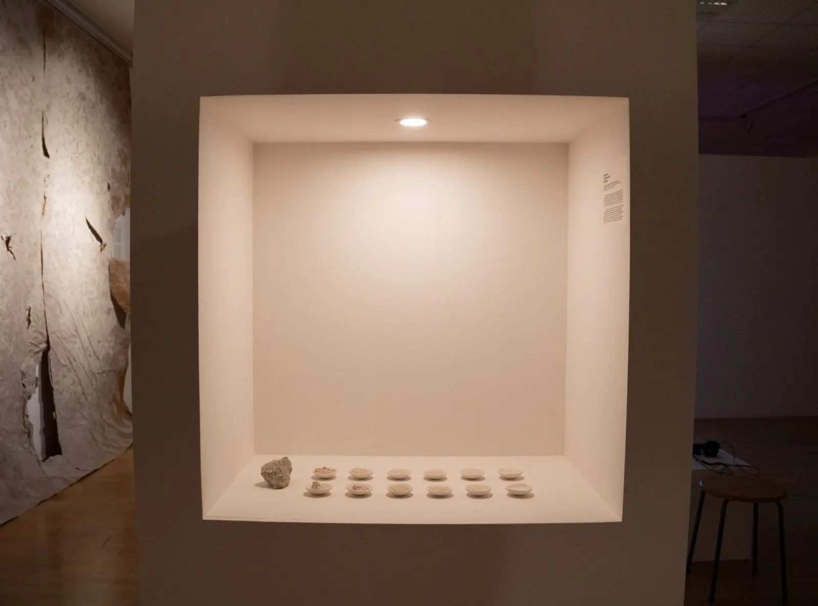 Hana Renko, White Trace, Spatial installation; video, sound, found objects, quarry waste material, 2026